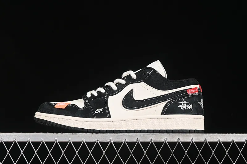 All categories Air Jordan Jordan series basketball shoes Air Jordan 1 Low High-end customized low-top sneakers Air Jordan 1 Low AJ1 Joe 1 Stussy joint beige black and yellow woven cloth label High-end customized low-top retro basketball shoes YX5066-302
